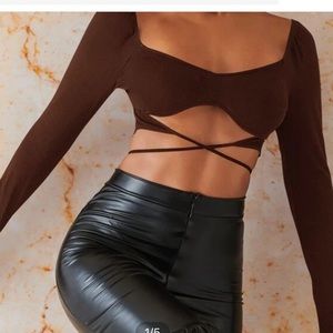 Brown long sleeve tie crop top